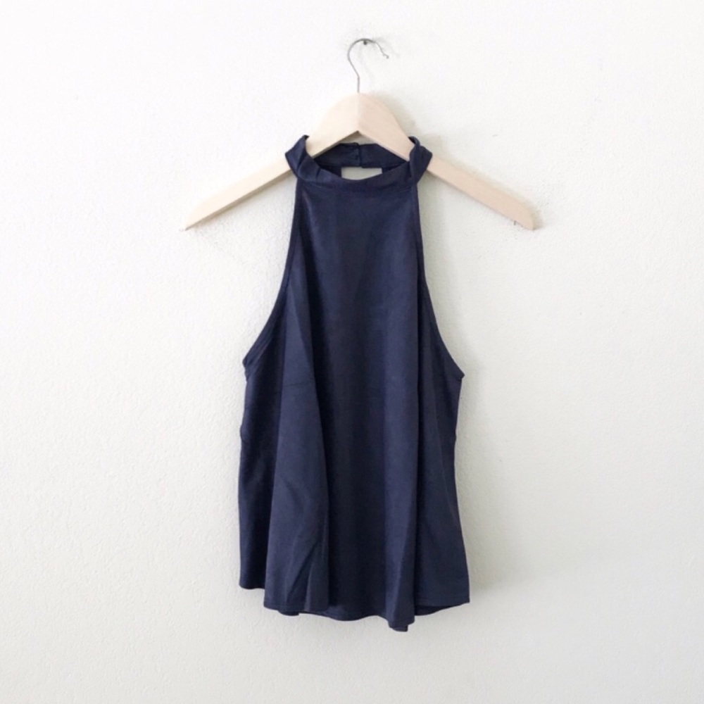 ❗️navy faux suede high neck swing top - Picture 3 of 6